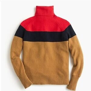 J.Crew Colorblock Turtleneck Sweater  Supersoft Yarn Wool Red Navy Caramel SZ M